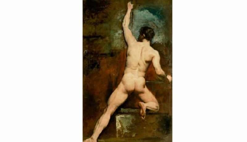 Dans cette étude de nu masculin, nous pouvons admirer la maîtrise de l’anatomie artistique du peintre, sa capacité à mettre en scène de particularité anatomique du Dos, et des jambes. Les muscles sont parfaitement réalisés. Généralement, le peintre s’intéressait peu aux membres de ses personnages. Ce n’est pas le cas dans ce tableau où les muscles et les tendons des membres inférieurs sont dessinés avec minutie et précision.