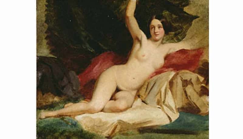 Il s’agit d’un tableau précoce de 1820, du début de la carrière du peintre. On voit une femme venue en face, avec les détails soignés de sa poitrine et de son thorax. Le regard du personnage ne fixe pas le spectateur. Les jeux de couleurs, ainsi que le fond de couleur foncée, rappelle l’école flamande.