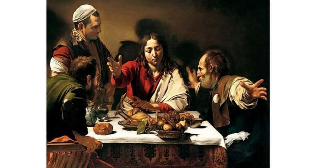 Souper à Emmaüs1601 - The National Gallery, LondonCaravage était un artiste italien dont les peintures combinent une observation réaliste, physique et émotionnel, avec une utilisation dramatique de l'éclairage. Il est considéré comme l'un des artistes les plus influents de l'art occidental. Souper à Emmaüs, représente le moment où le christ ressuscité s'est révélé pour la première fois à deux de ses disciples dans la ville d' Emmaüs. Le Christ a été représenté sans barbe et ses robes fluides couvrent toutes ses blessures.